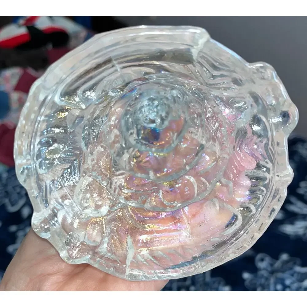 Vintage Iridescent Carnival Glass Christmas Tree With Presents Teddy Bear